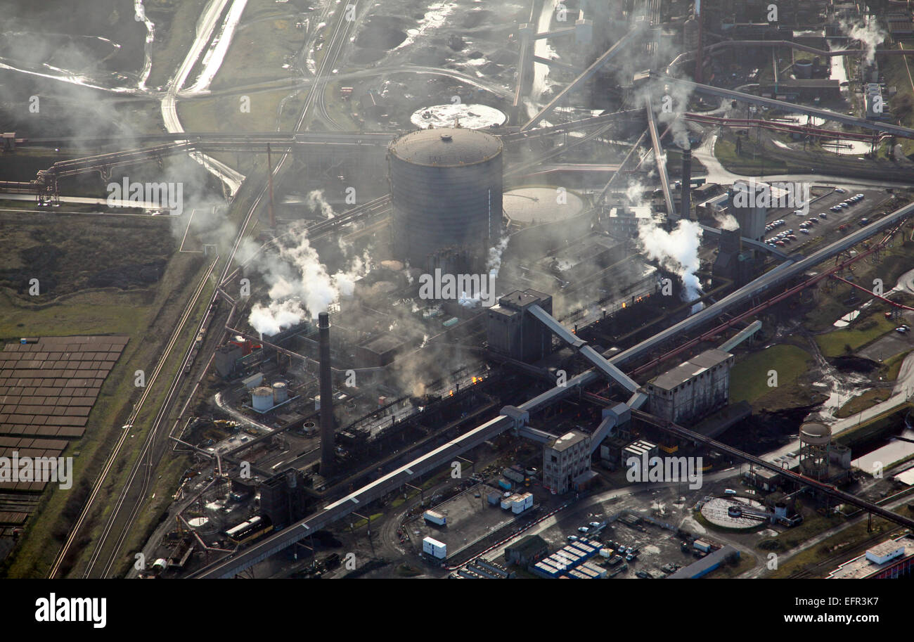 Vista aerea della British Steel Tata Steel stabilimento di Scunthorpe, Regno Unito Foto Stock