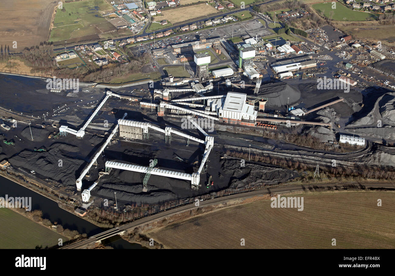 Vista aerea del Kellingley Colliery, profonda miniera di carbone nel West Yorkshire, Regno Unito Foto Stock