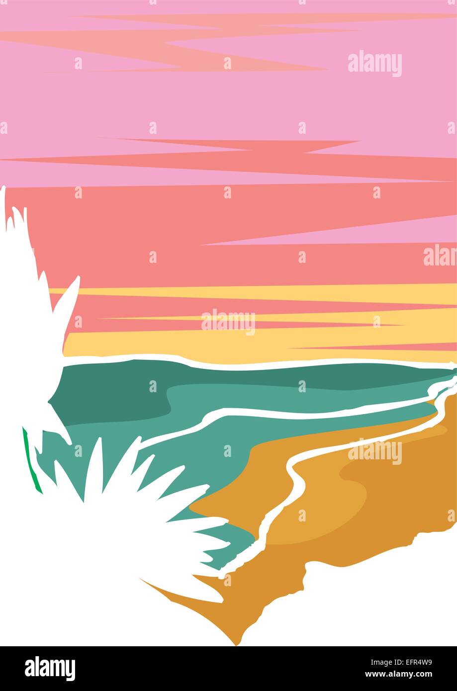 Paesaggio retrò con look come disegnato su computer in 80s, illustrazione vettoriale Illustrazione Vettoriale