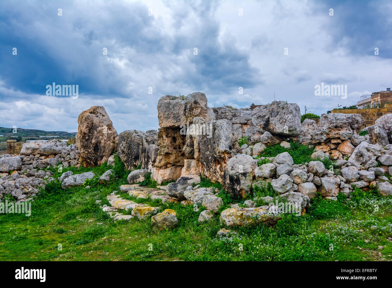 Ta Hagrat è una preistoria maltese tempio megalitico sito iscritto nella Lista del Patrimonio Mondiale dell'UNESCO. Foto Stock
