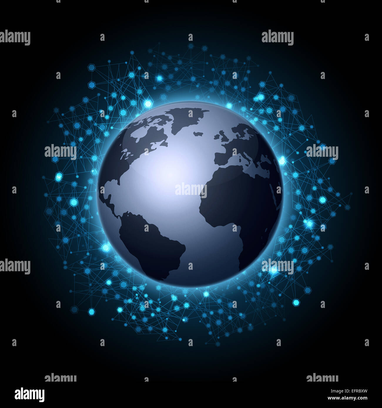 Abstract rete globale delle comunicazioni digitali concetto sfondo blu Foto Stock