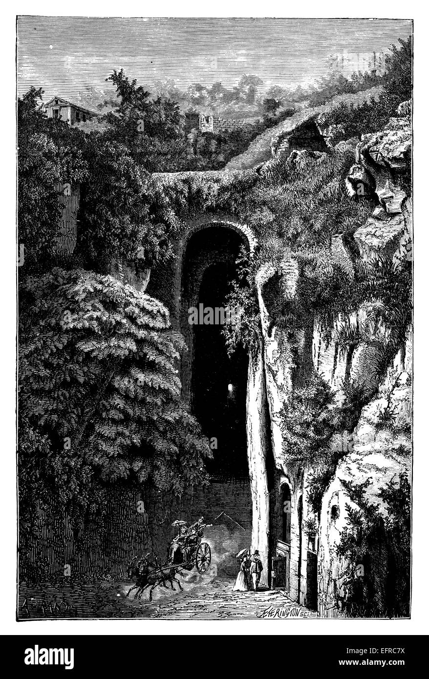 Il sito archeologico della Tomba di Virgilio, Napoli, fotografati da 'Italiano immagini disegnate con penna e matita" pubblicato a Londra ca. 1870. Foto Stock