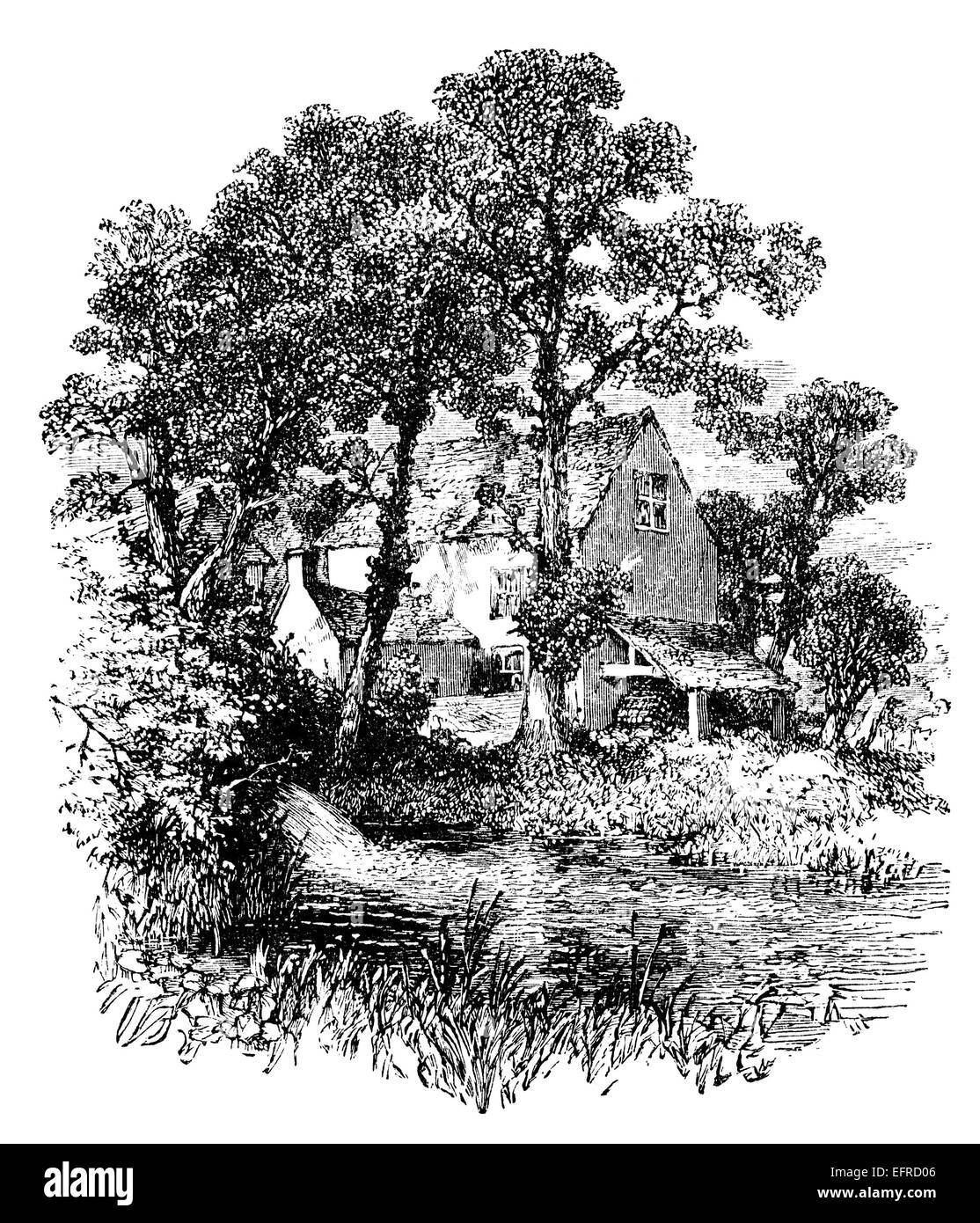 Paese di lingua inglese cottage, fotografati da 'Inglese immagini disegnate con penna e matita" pubblicato a Londra ca. 1870. Foto Stock
