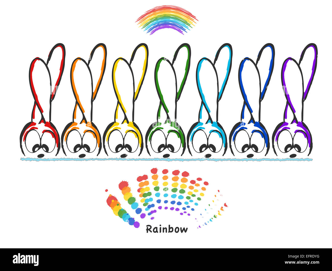 Illustrazione, conigli e rainbow Foto Stock