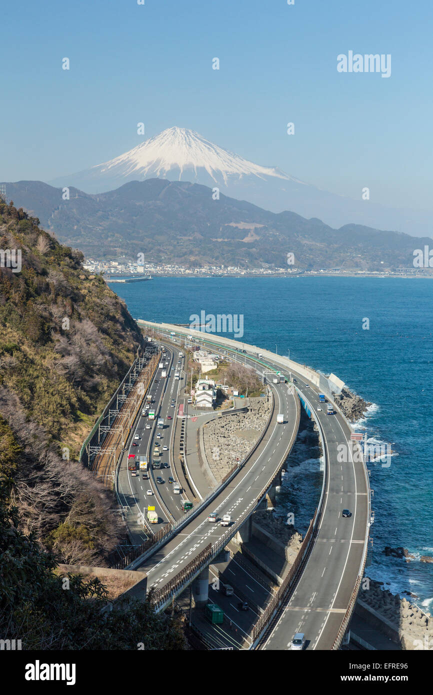 Il monte Fuji Veiwed da Satta Pass, Shimizu, Shizuoka, Giappone Foto Stock