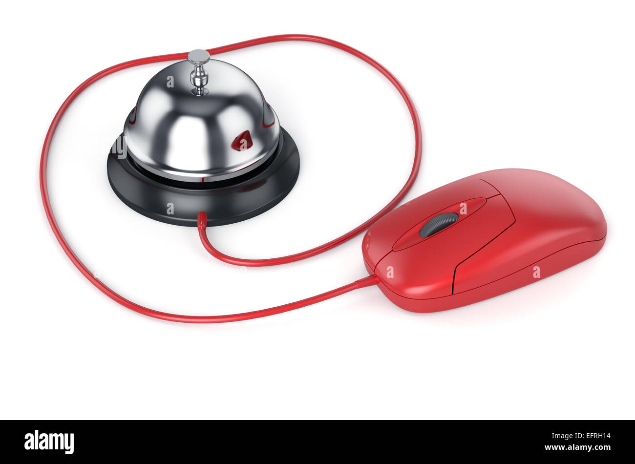 3D render di campanellino rosso con il mouse del computer. Il concetto di servizio Foto Stock