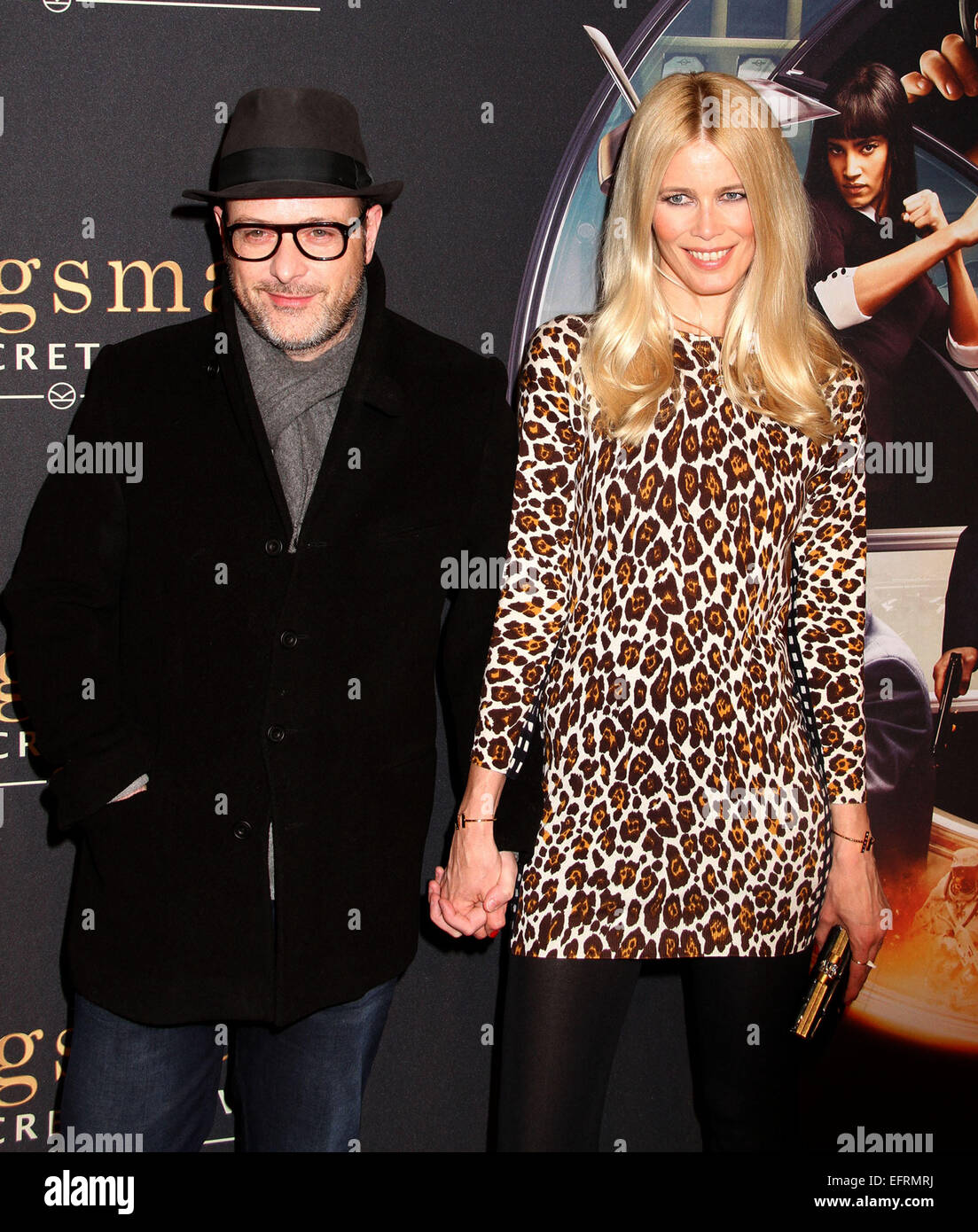 Febbraio 9, 2015 - New York New York, Stati Uniti - Regista Matthew Vaughn e modello Claudia Schiffer frequentare la New York Premiere di 'Kingsman: Secret Service" tenuto SVA Theater. (Credito Immagine: © Nancy Kaszerman/ZUMAPRESS.com) Foto Stock