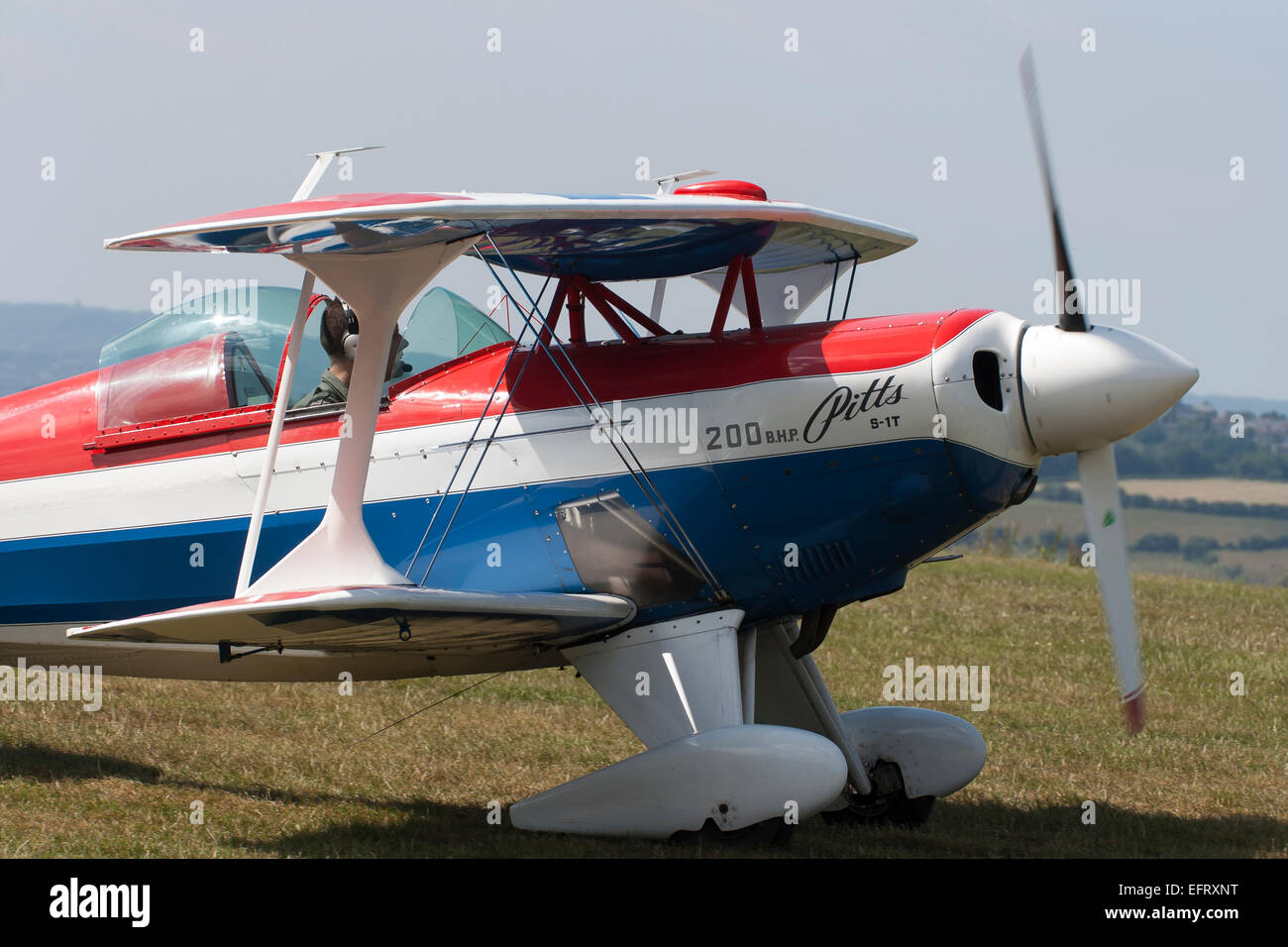 Fotografia di un Pitts velivolo acrobatico a Compton Abbas Airfield Foto Stock