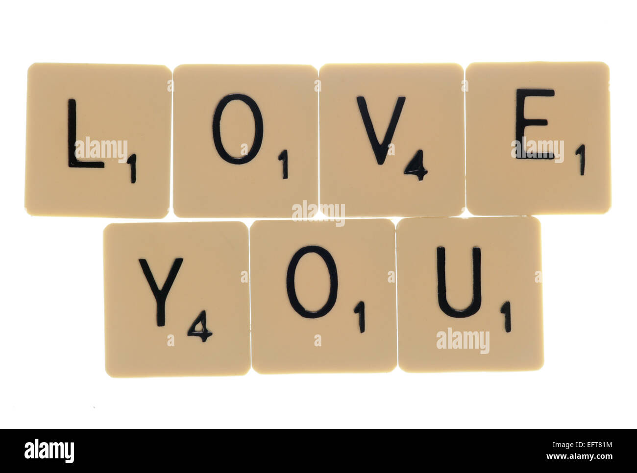 Ti amo scrabble lettere ritaglio Foto Stock