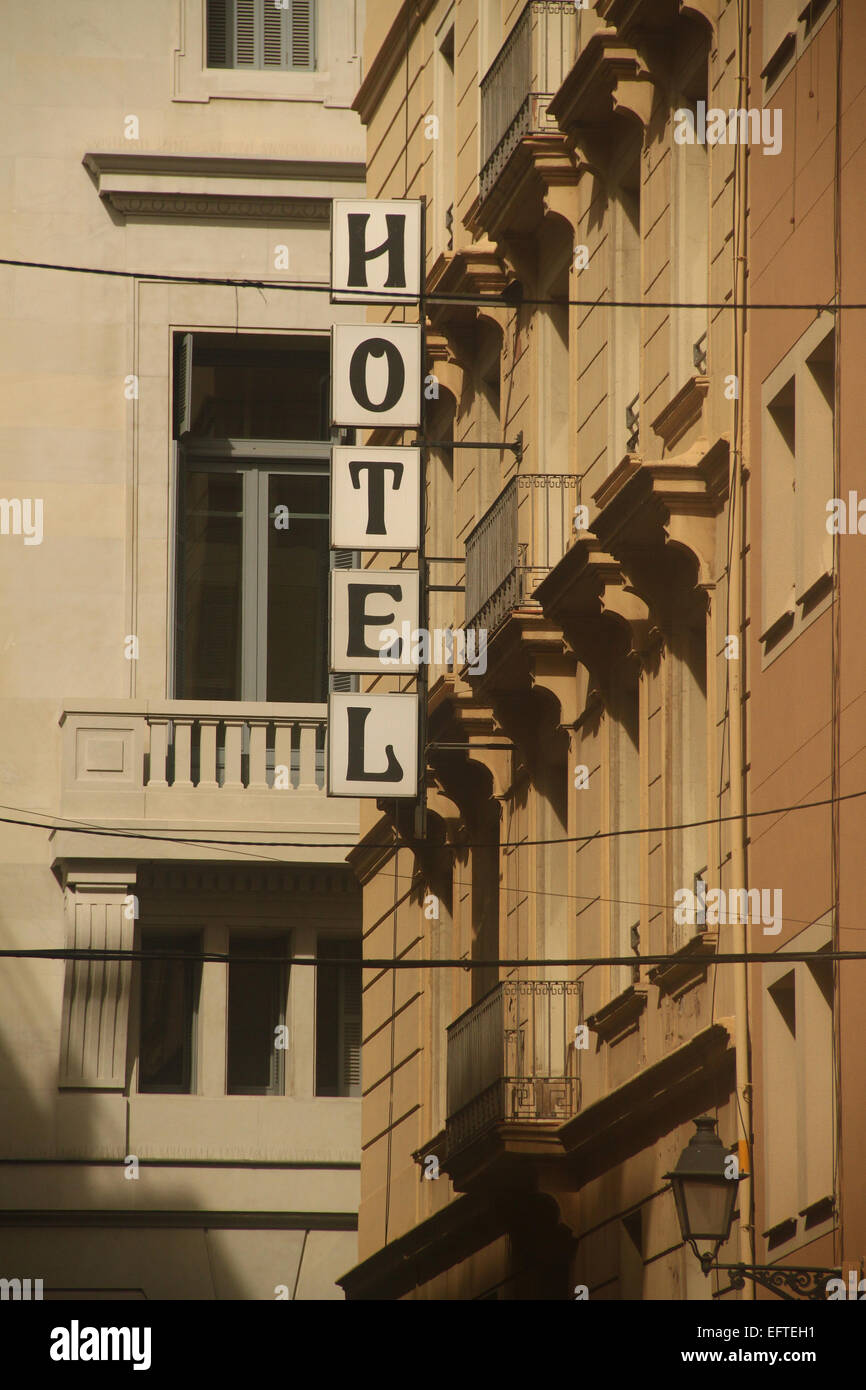 Hotel cartello fuori hotel in strada di Barcellona e della Catalogna, Spagna Foto Stock