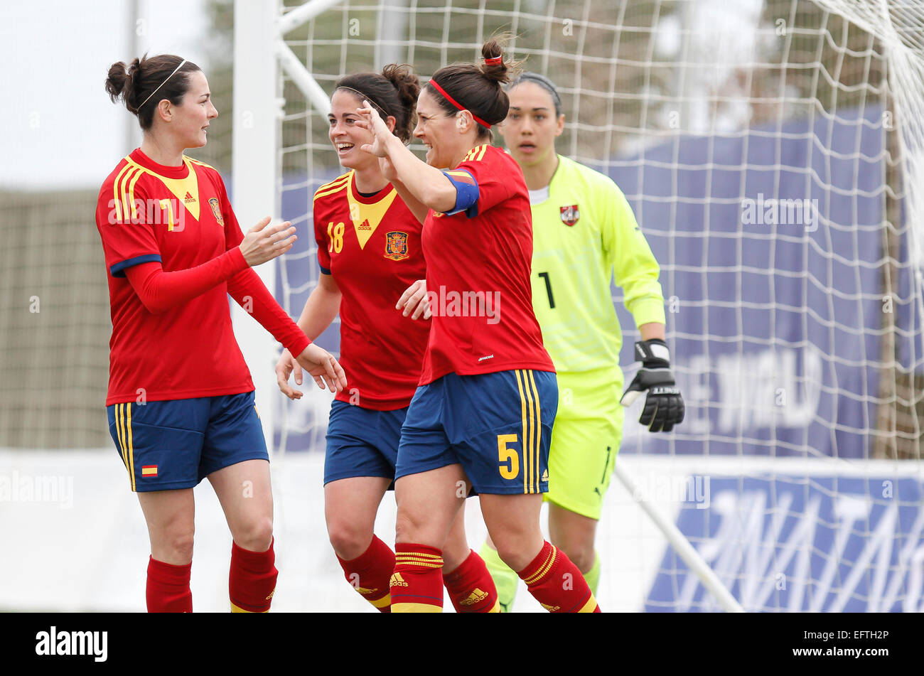 San Pedro del Pinatar, Spagna. Il 10 febbraio, 2015. Cordiale incontro di calcio tra la Spagna vs Austria (donne) nell'Arena Pinatar Sport Center Credito: ABEL F. ROS/Alamy Live News Foto Stock