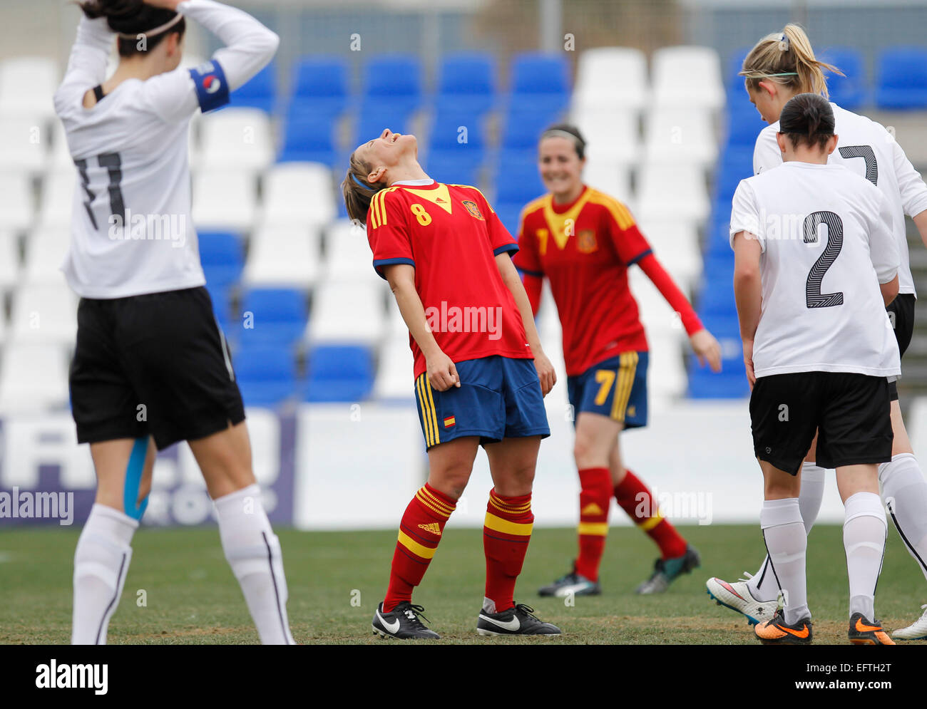 San Pedro del Pinatar, Spagna. Il 10 febbraio, 2015. Cordiale incontro di calcio tra la Spagna vs Austria (donne) nell'Arena Pinatar Sport Center Credito: ABEL F. ROS/Alamy Live News Foto Stock