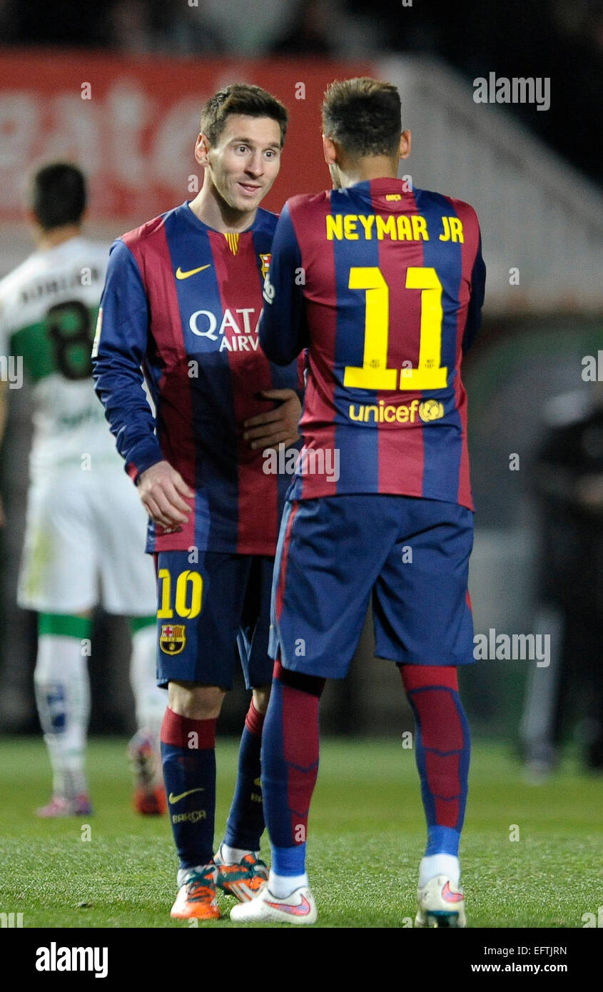 Calcio Primera Division 24.1.2015 , Elche vs FC Barcellona -- Lionel Messi , Neymar Foto Stock