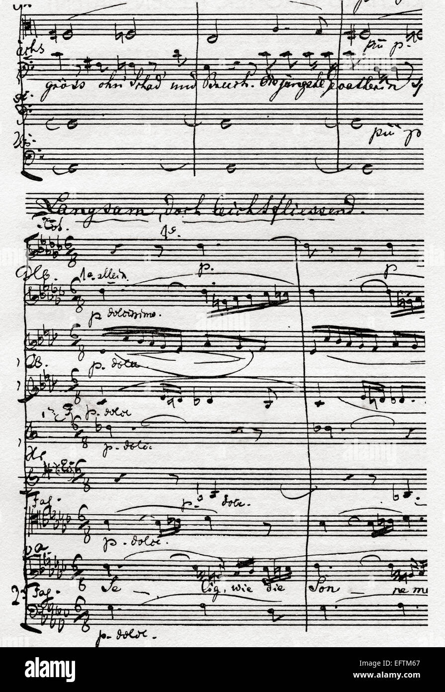 Parte della partitura musicale di Die Meistersinger von Nürnberg, 'l'Master-Singers di Norimberga". Dramma musicale o di opera lirica in tre atti, scritto e composto da Richard Wagner. Foto Stock