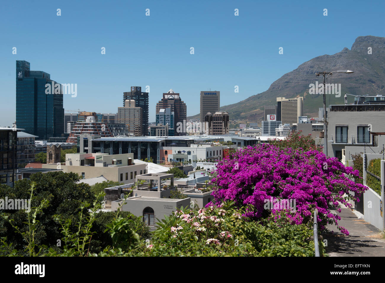 Città del Capo, vista panoramica da Die Waterkant verso il centro città, Western Cape, Sud Africa Foto Stock