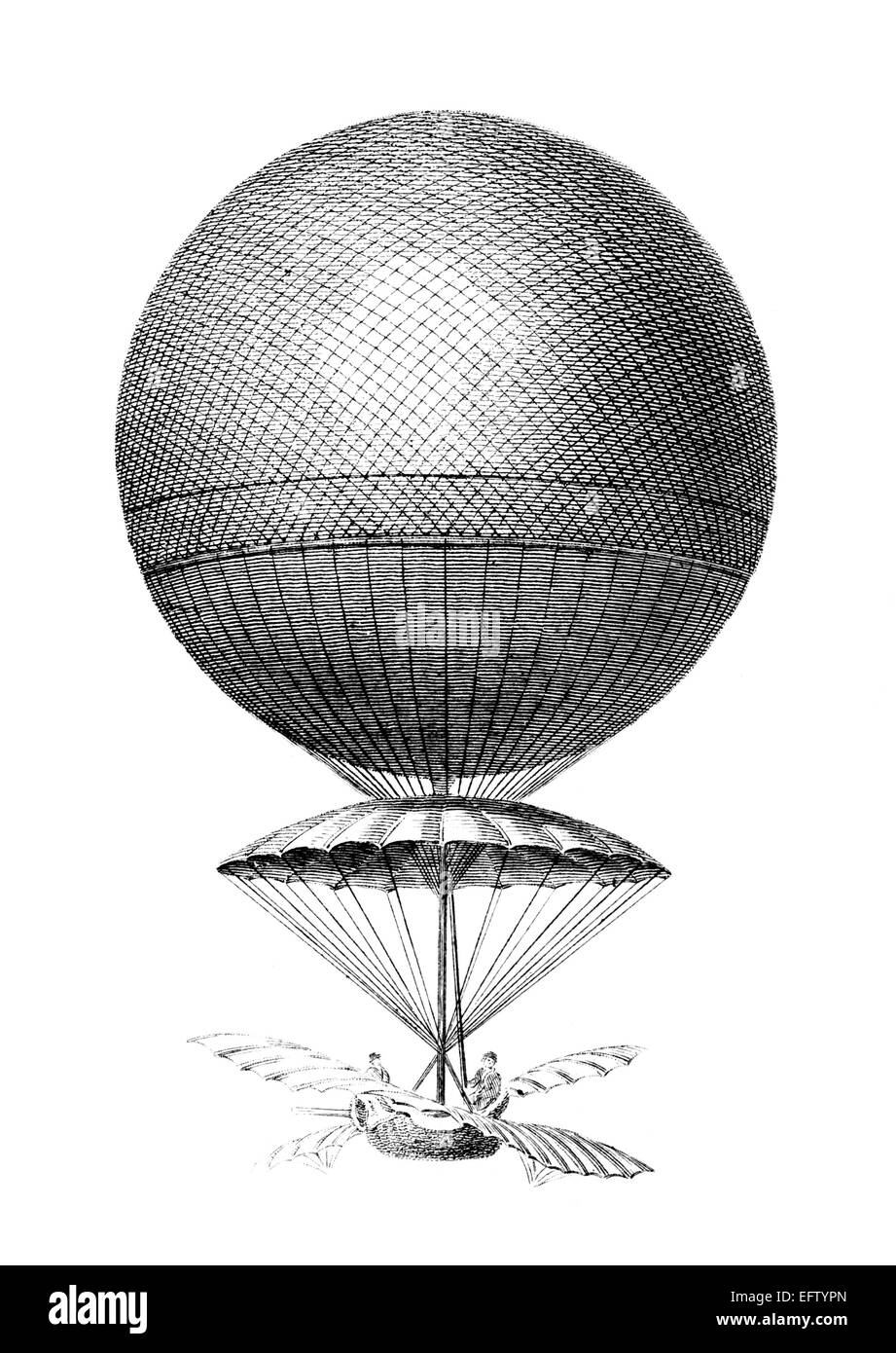 Incisione in stile vittoriano di un palloncino elio. Restaurata digitalmente immagine da una metà del XIX secolo enciclopedia. Foto Stock