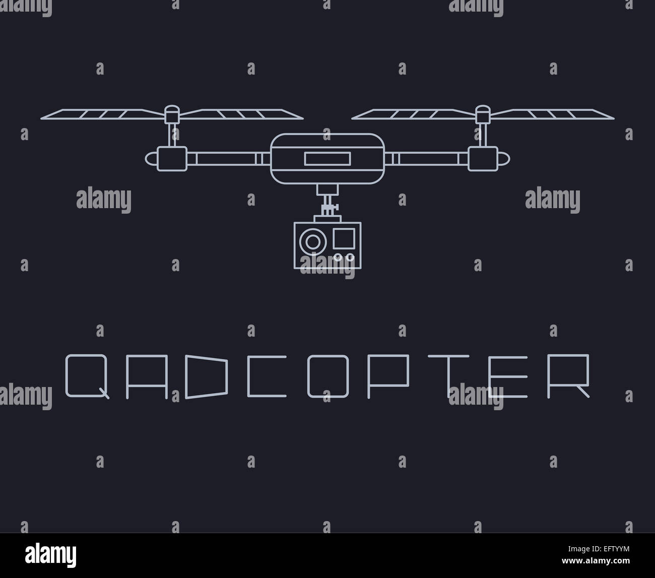 Quadrocopter dron con azione icona Fotocamera. semplice stile linea illustrazione vettoriale Foto Stock