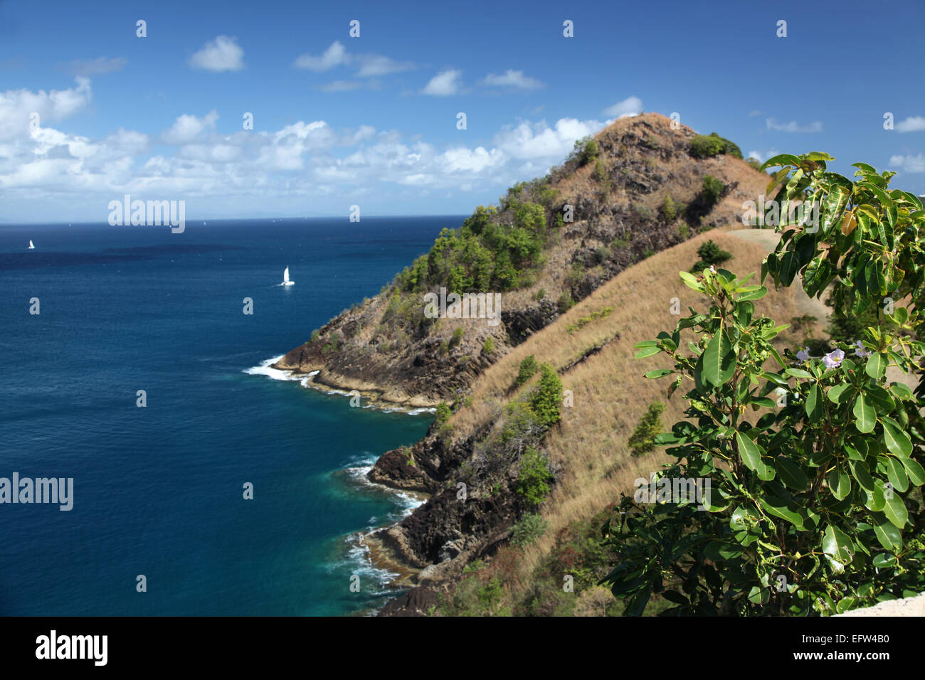 Pigeon Island, Saint Lucia dal British fort. Questa isola è Santa Lucia del Parco Nazionale Foto Stock