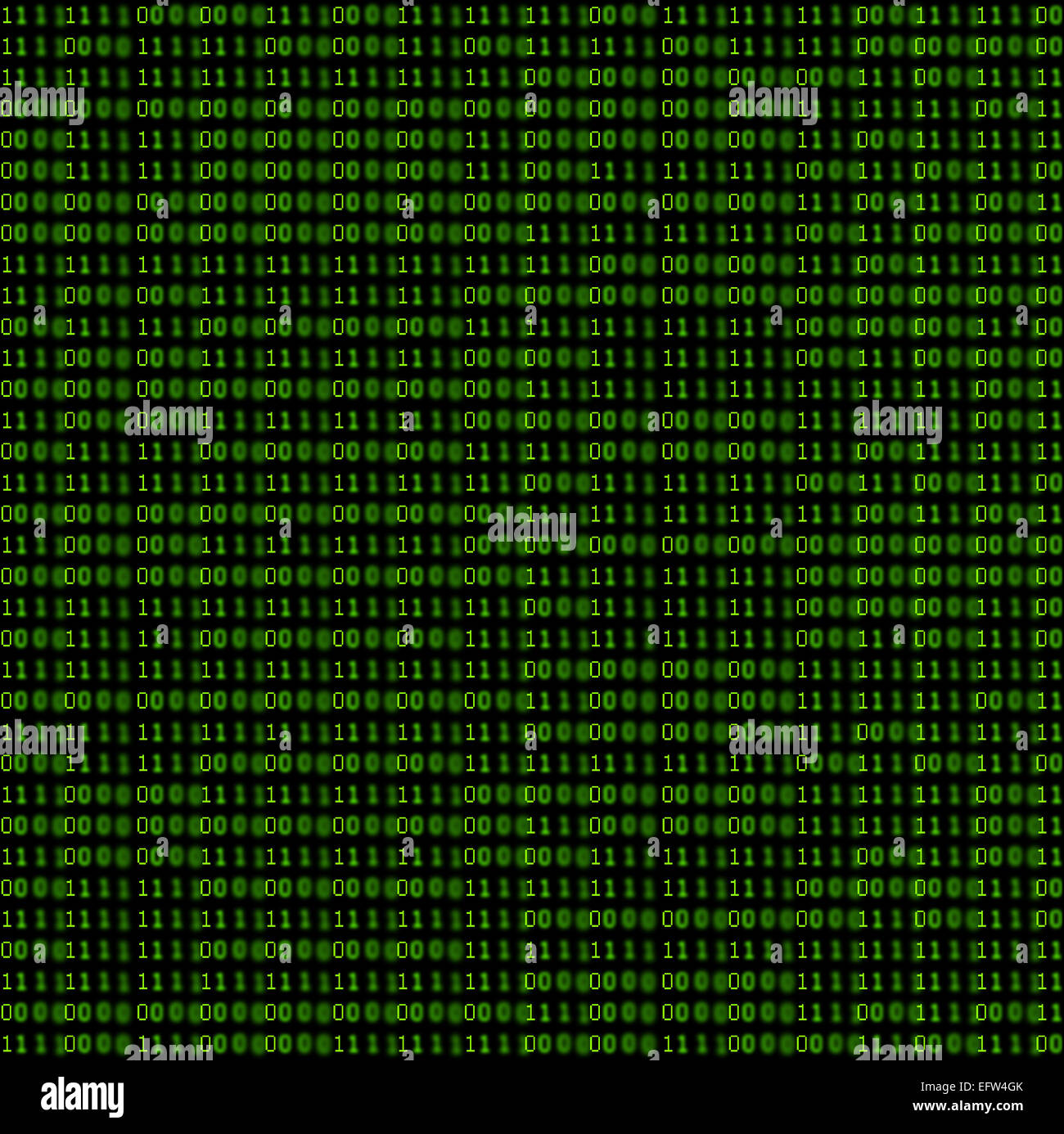 Verde codice binario su uno sfondo nero. Foto Stock