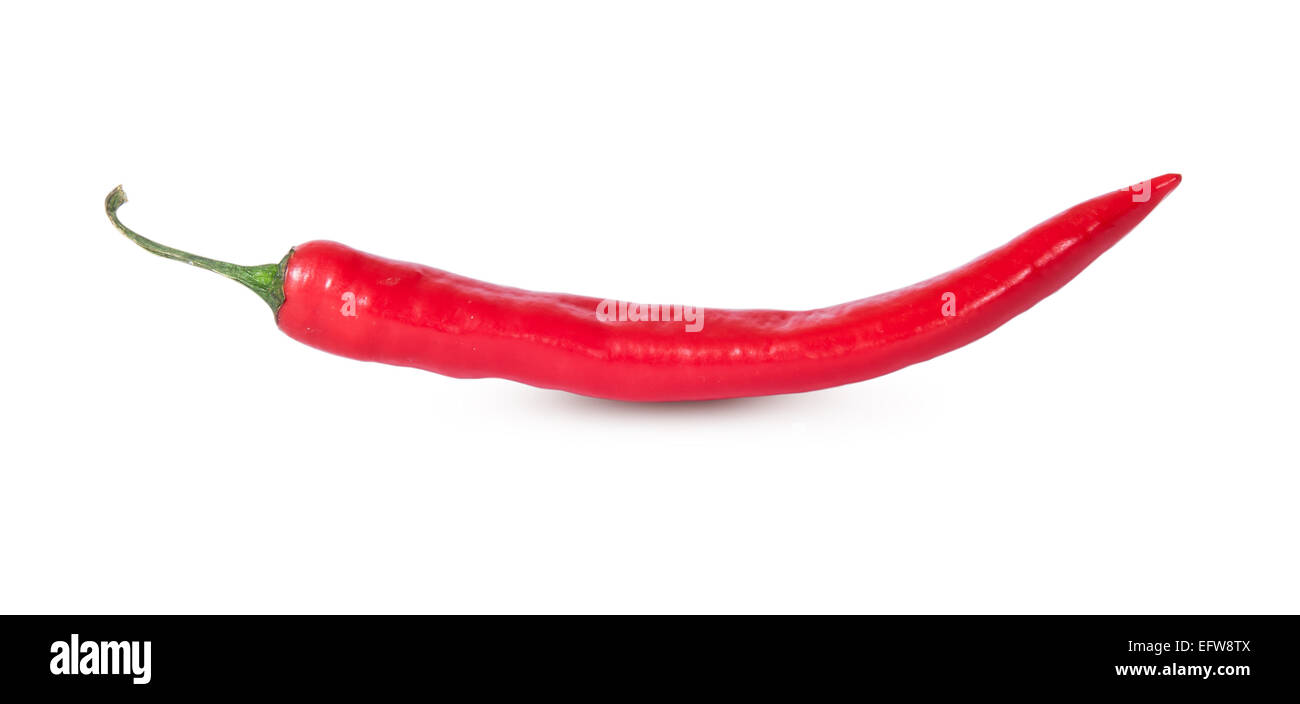 Mature succosa red hot chili peppers isolati su sfondo bianco Foto Stock