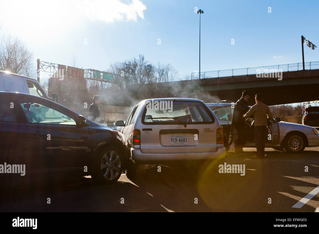 Multi veicolo incidente auto sulla strada - USA Foto Stock