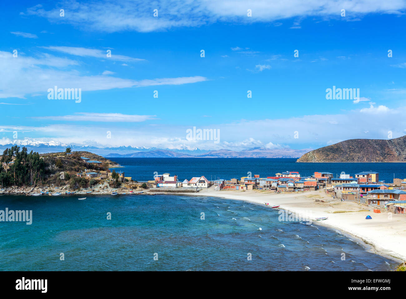 Città di Challapampa su Isla del Sol sul lato boliviana del Lago Titicaca Foto Stock
