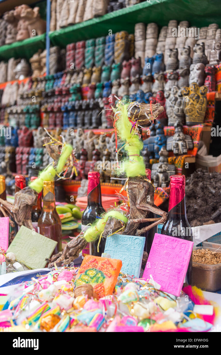 Llama feti pronto per essere utilizzato come offerta nel mercato delle streghe a La Paz, in Bolivia Foto Stock