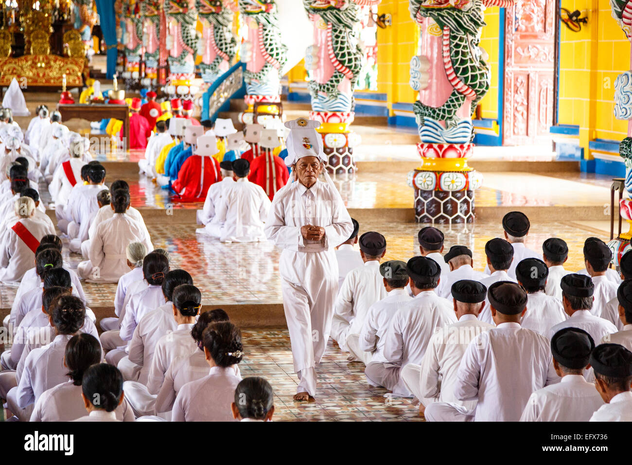 Cao Dai temple, Tay Ninh, Vietnam. Foto Stock