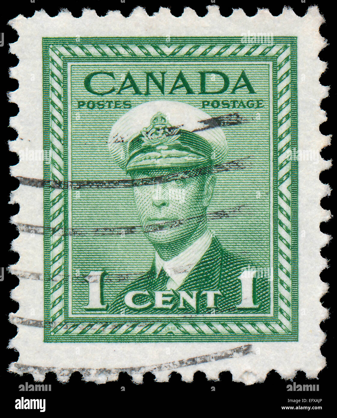 CANADA - Circa 1942 un timbro stampato in Canada mostra il re George VI, re d'Inghilterra, circa 1942 Foto Stock