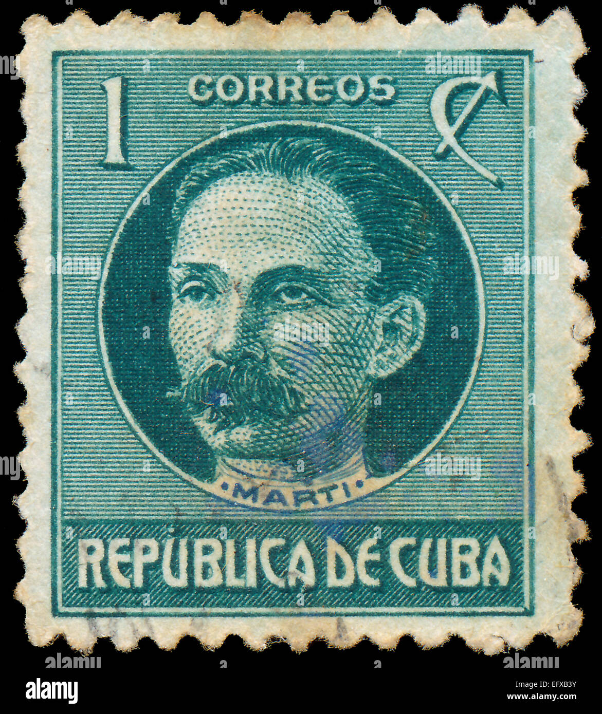 CUBA - circa 1917: un timbro stampato in Cuba mostra immagine del Jose Julian Marti Perez è il cubano eroe nazionale e un importan Foto Stock