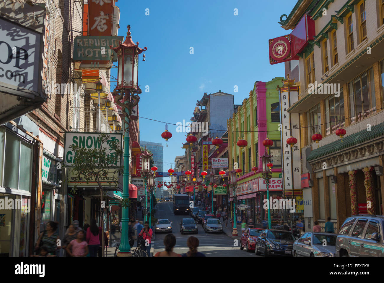 Le lanterne cinesi GRANT AVENUE Chinatown di San Francisco California USA Foto Stock