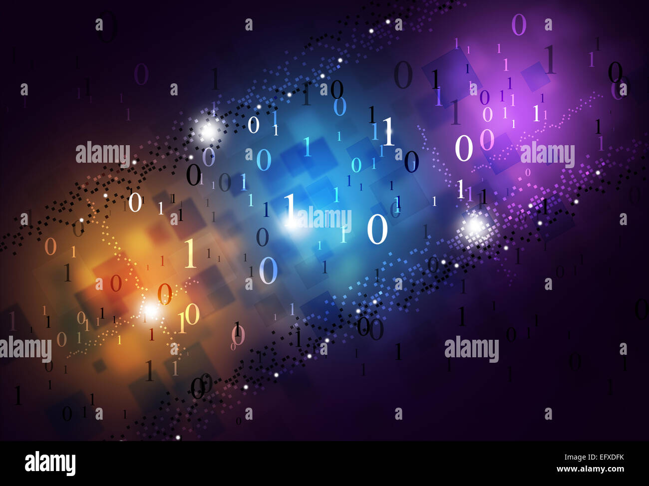 Tecnologia astratta i numeri binari concetto sfondo multicolore Foto Stock