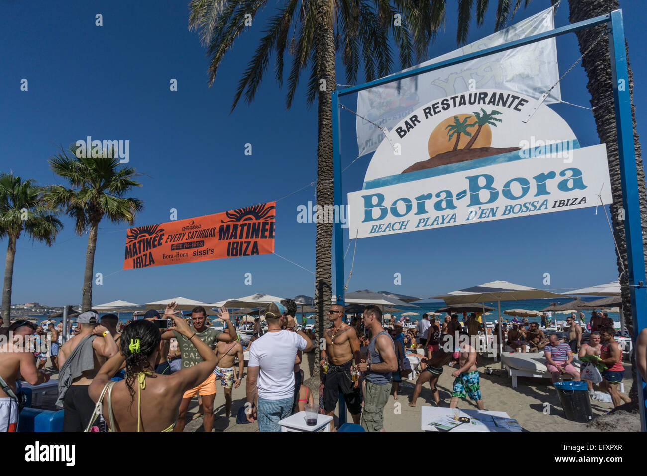Bora Bora Club Playa den Bossa, Ibiza, Spagna, isole Baleraric Foto Stock