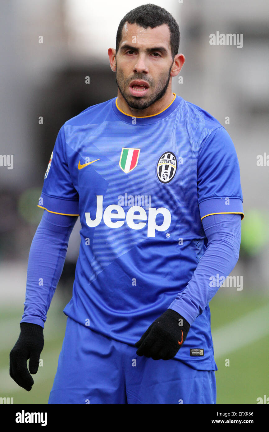 Carlos Tevez Juventus di avanti durante l'Italiano partita di calcio Udinese vs Juventus in Friuli Stadium di Udine. Foto Stock