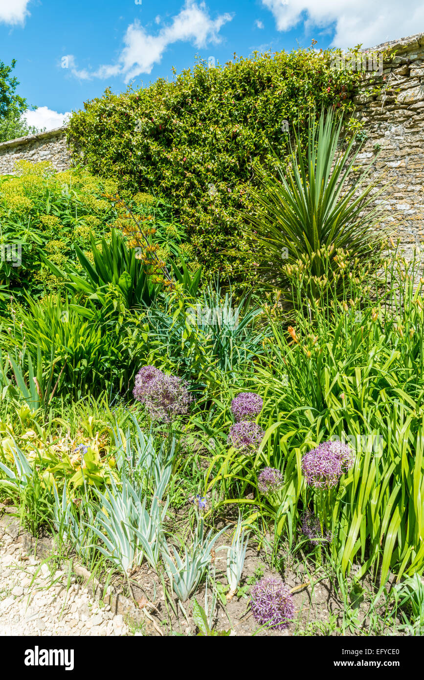 Bellissimo giardino inglese in estate, Lacock Abbey, Wiltshire, Inghilterra Foto Stock