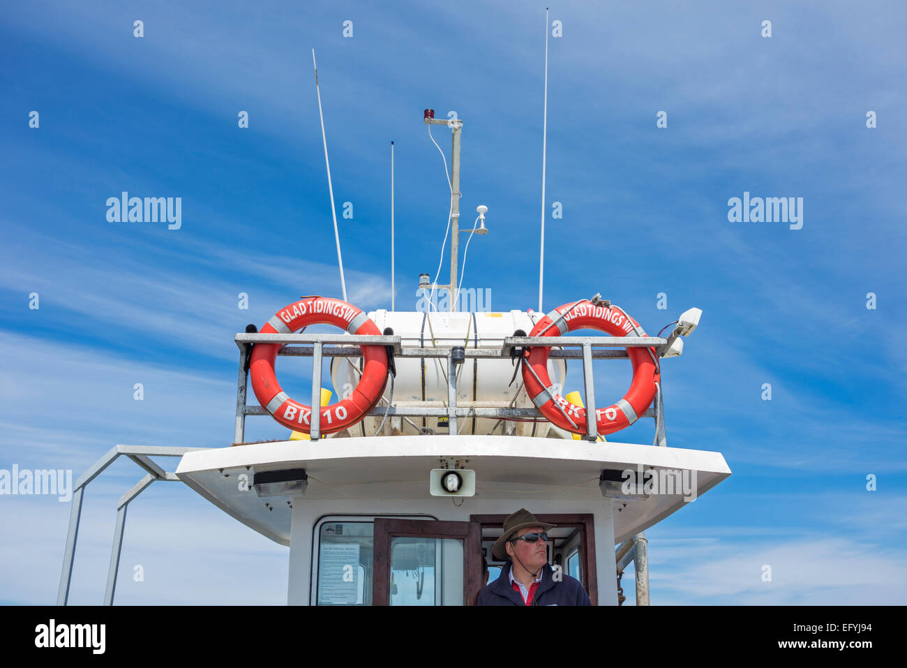 Il capitano del lieto annunzio VII, il piacere di una barca che naviga da Seahouses all'interno Farnes, Northumberland, Inghilterra Foto Stock