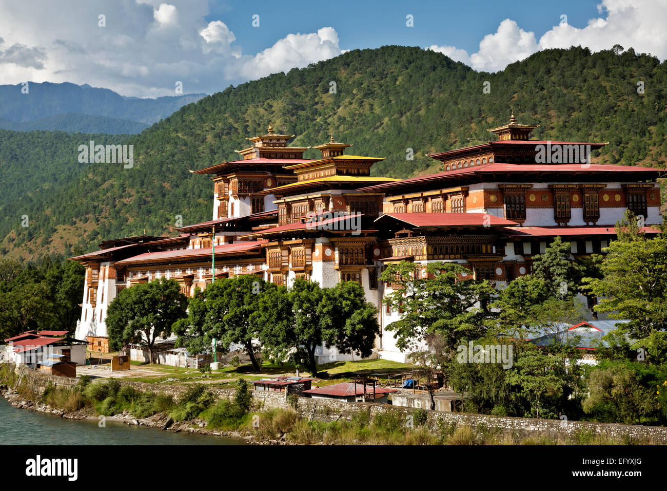 Il Bhutan - Punakha Dzong (gli uffici governativi e il monastero), era la capitale e sede del governo fino alla metà degli anni '50. Foto Stock