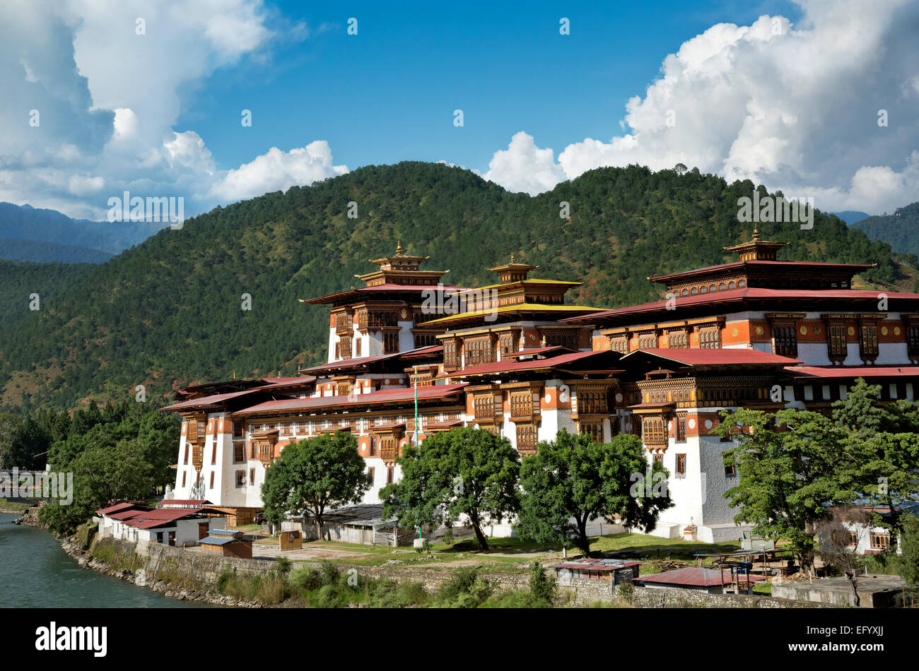 Il Bhutan - Punakha Dzong (gli uffici governativi e il monastero), era la capitale e sede del governo fino alla metà degli anni '50. Foto Stock