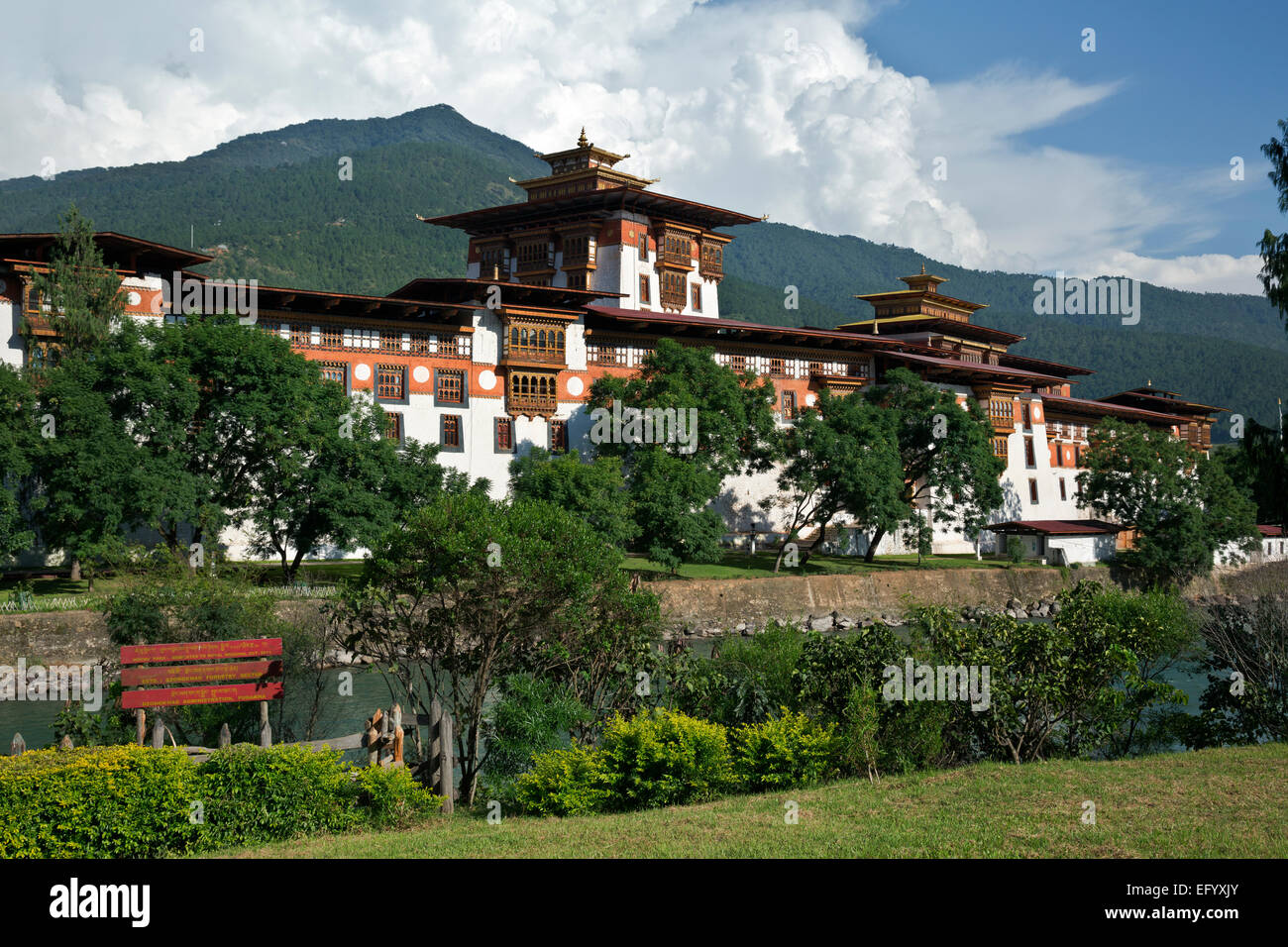 Il Bhutan - Punakha Dzong (gli uffici governativi e il monastero), era la capitale e sede del governo fino alla metà degli anni '50. Foto Stock