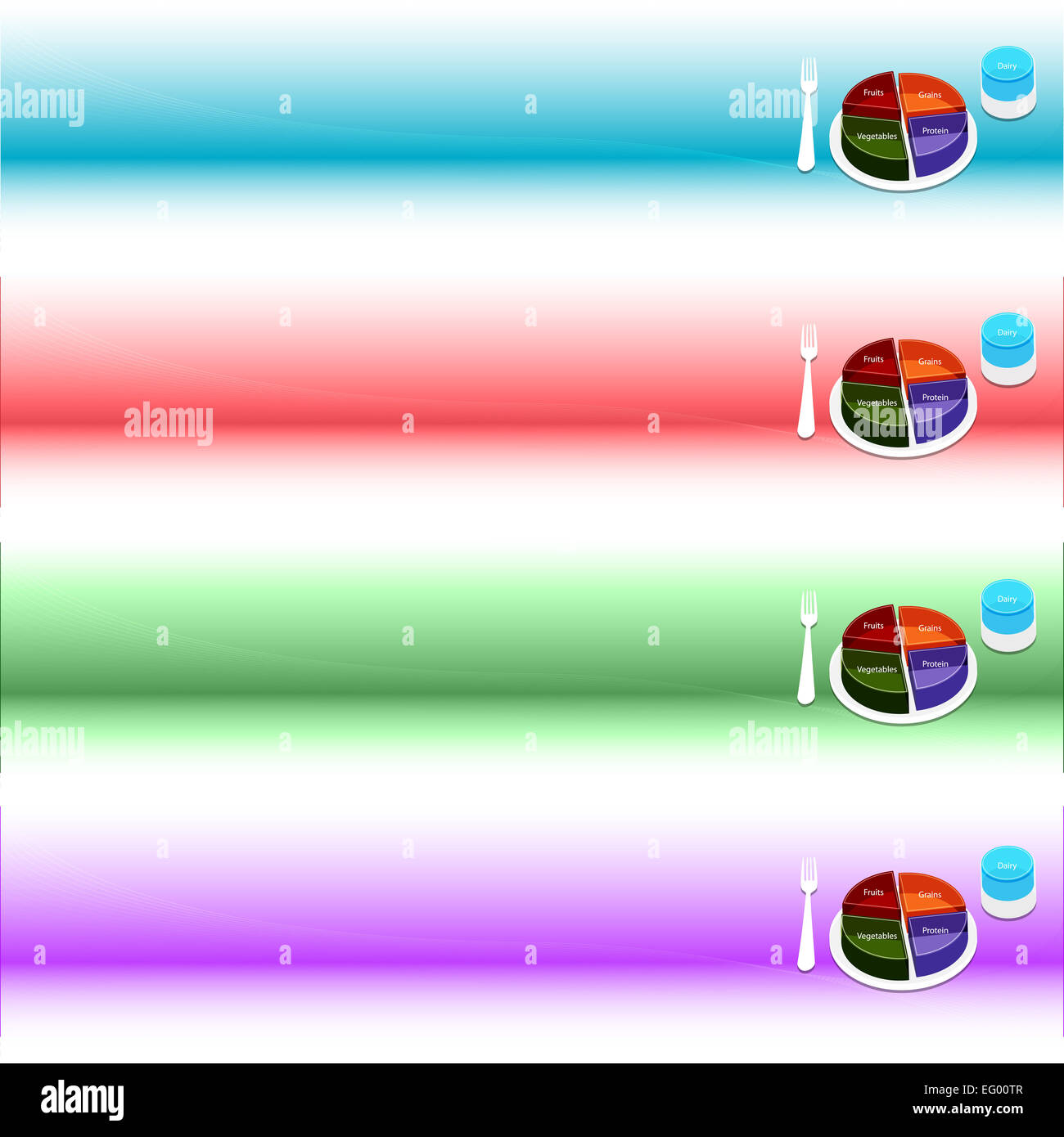 Una immagine di una piastra alimentare banner guida impostata. Foto Stock