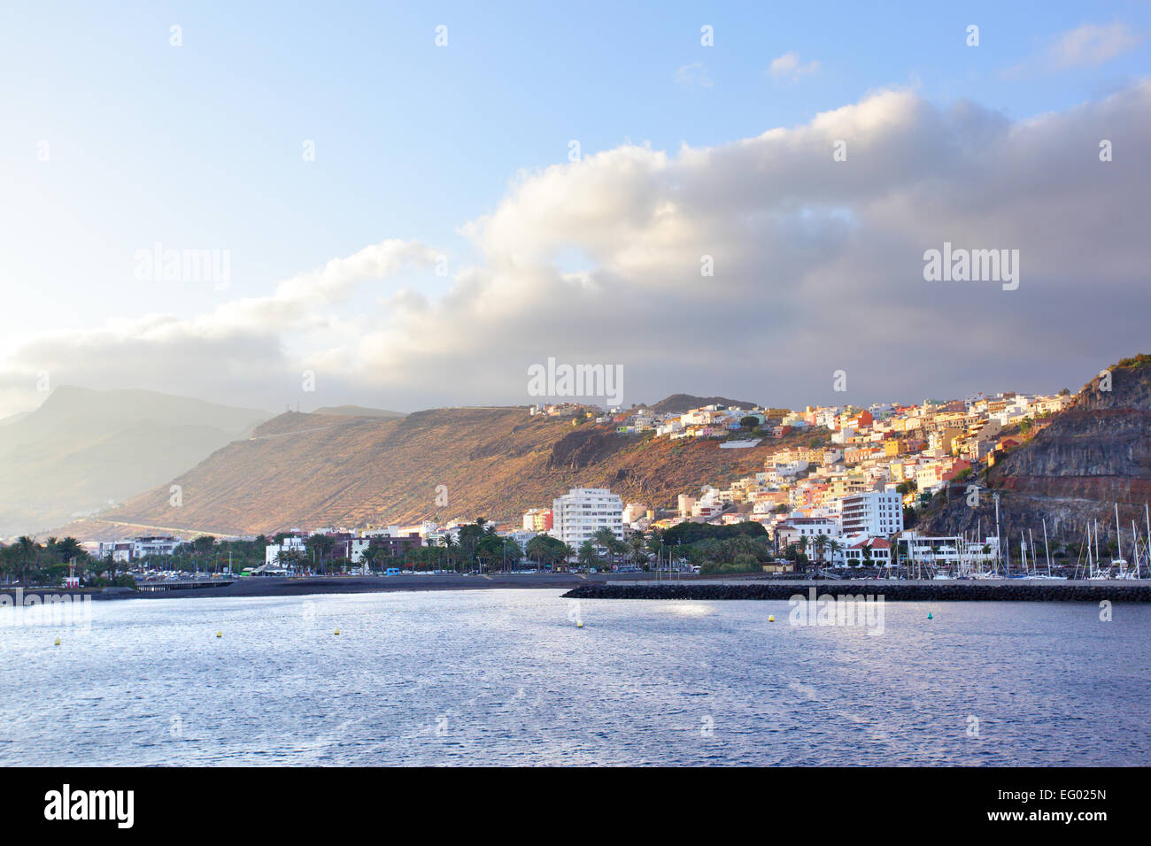 San Sebastian de La Gomera al tramonto, Isole Canarie Foto Stock