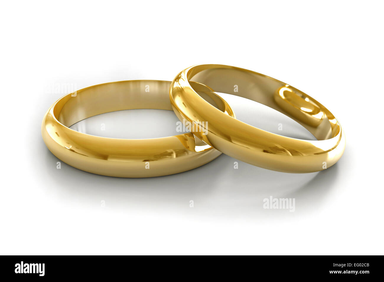 3D render di anelli di fidanzamento su sfondo bianco Foto Stock