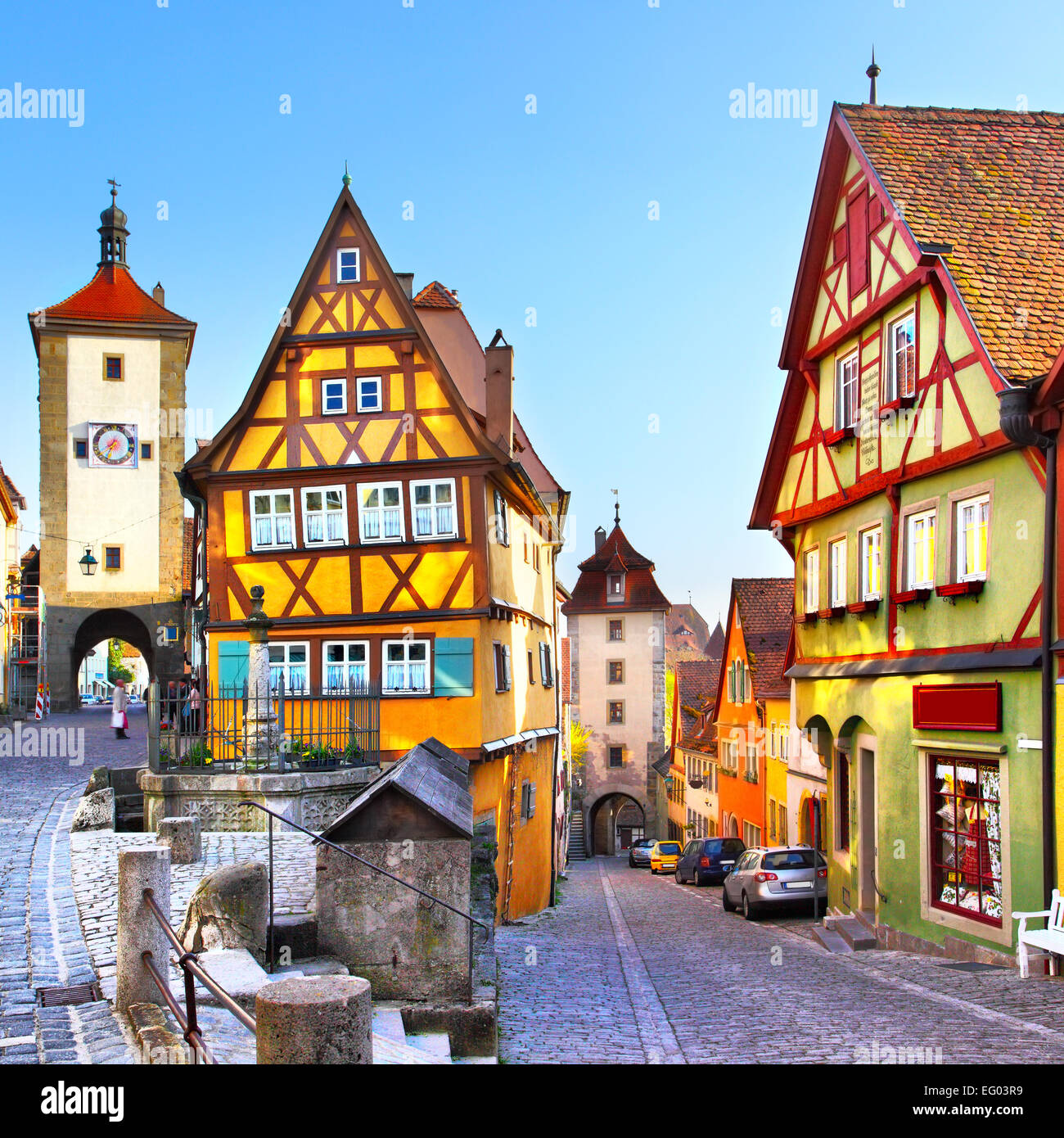 La strada più famosa di Rothenburg ob der Tauber, Baviera, Germania Foto Stock