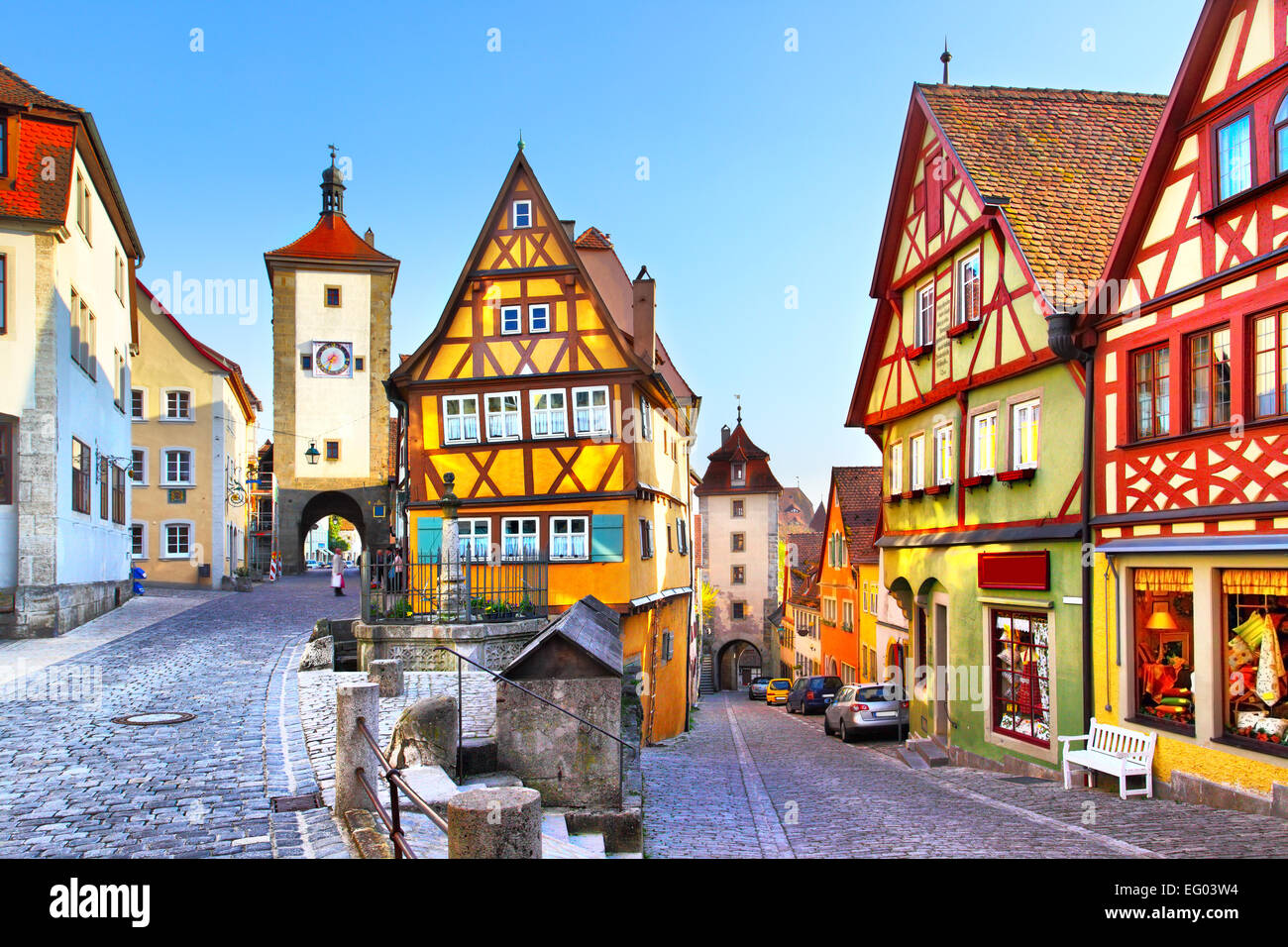 La strada più famosa di Rothenburg ob der Tauber, Baviera, Germania Foto Stock
