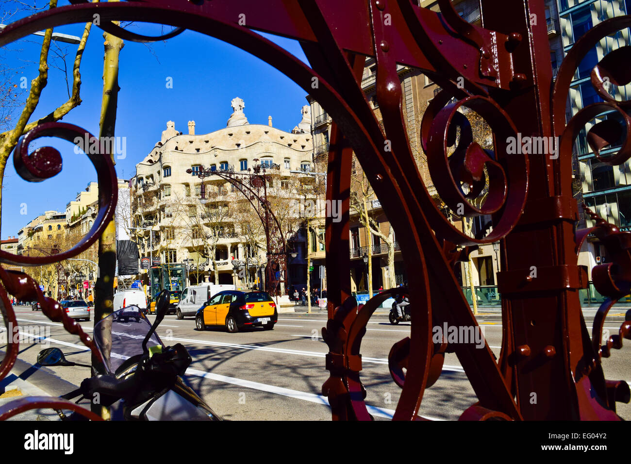 Casa Mila aka La Pedrera progettato da Antoni Gaudi architetto. Barcellona, in Catalogna, Spagna Foto Stock