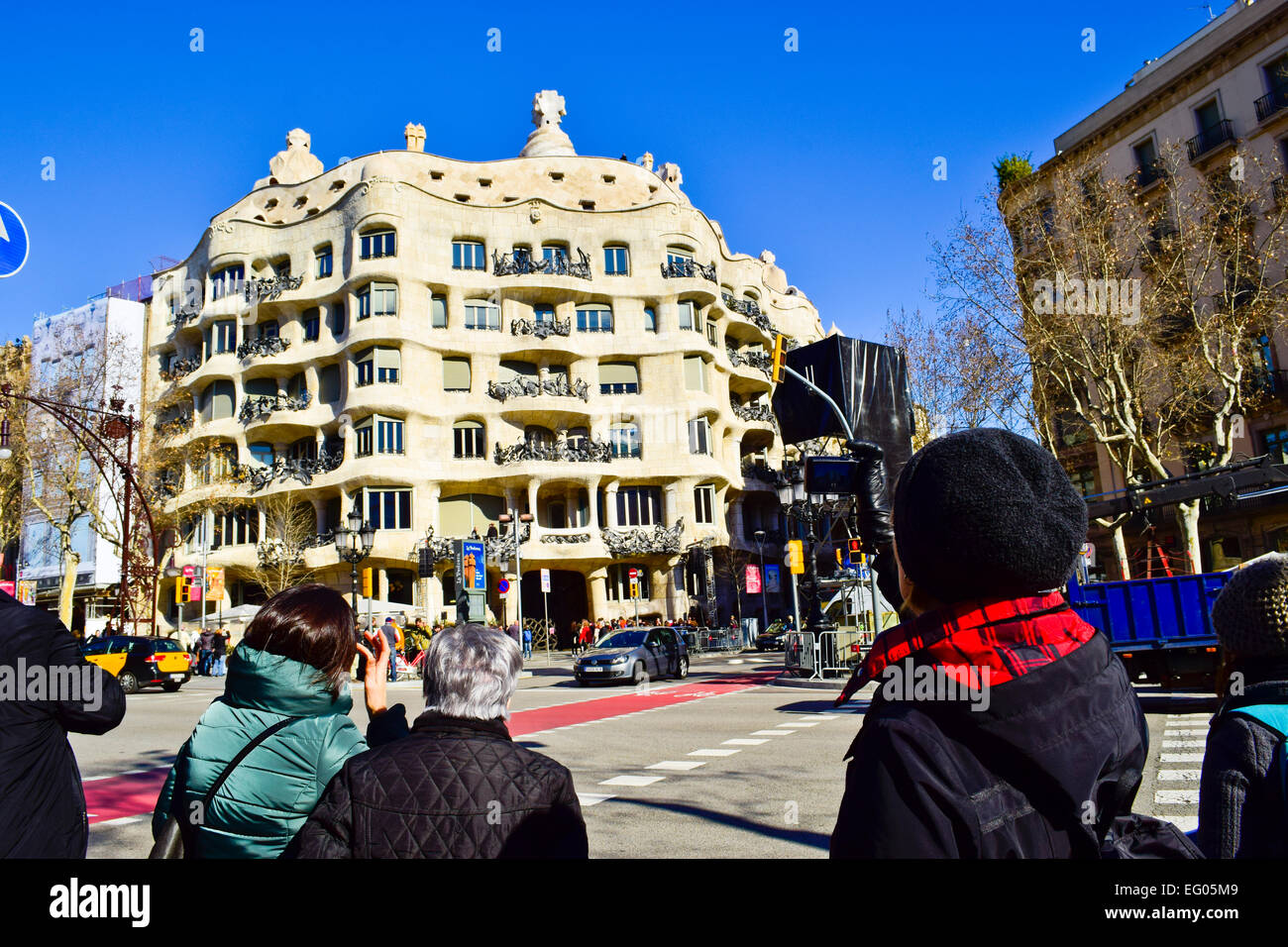 Casa Mila aka La Pedrera progettato da Antoni Gaudi architetto. Barcellona, in Catalogna, Spagna Foto Stock