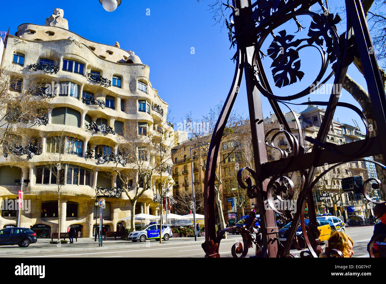 Casa Mila aka La Pedrera progettato da Antoni Gaudi architetto. Barcellona, in Catalogna, Spagna Foto Stock