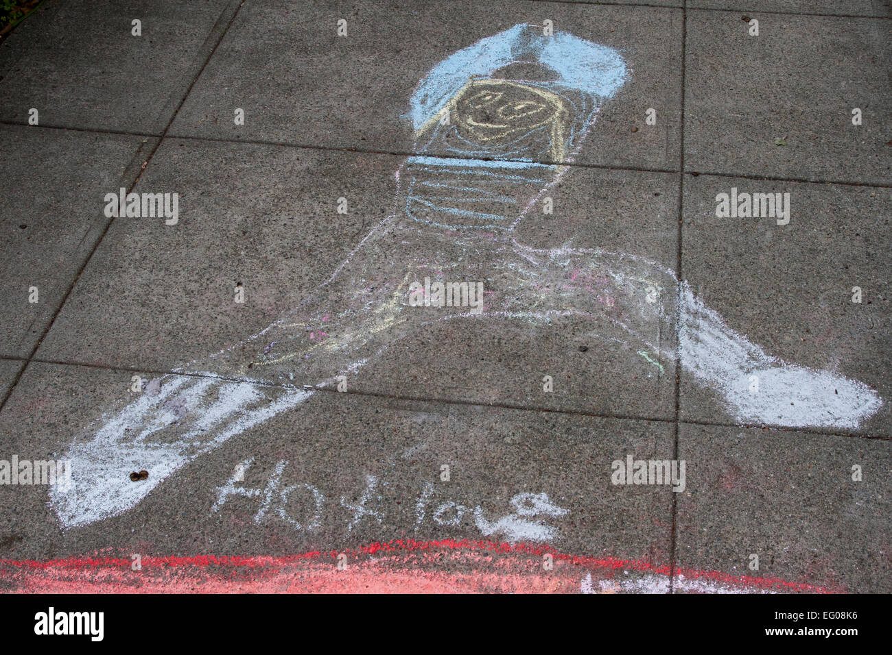 Il marciapiede chalk arte a Berkeley, California. Foto Stock
