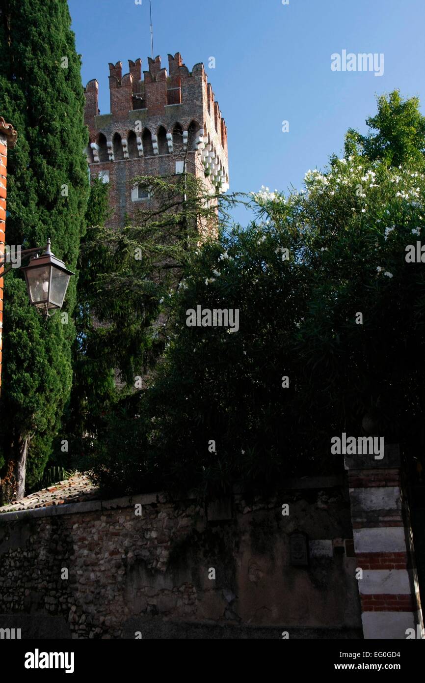 Le mura della città di Lazise. Lazise si trova sulla riva sud-est del Lago di Garda. Nel XI secolo Lazise fu un importante porto. Foto: Klaus Nowottnick Data: 27 Agosto 2014 Foto Stock