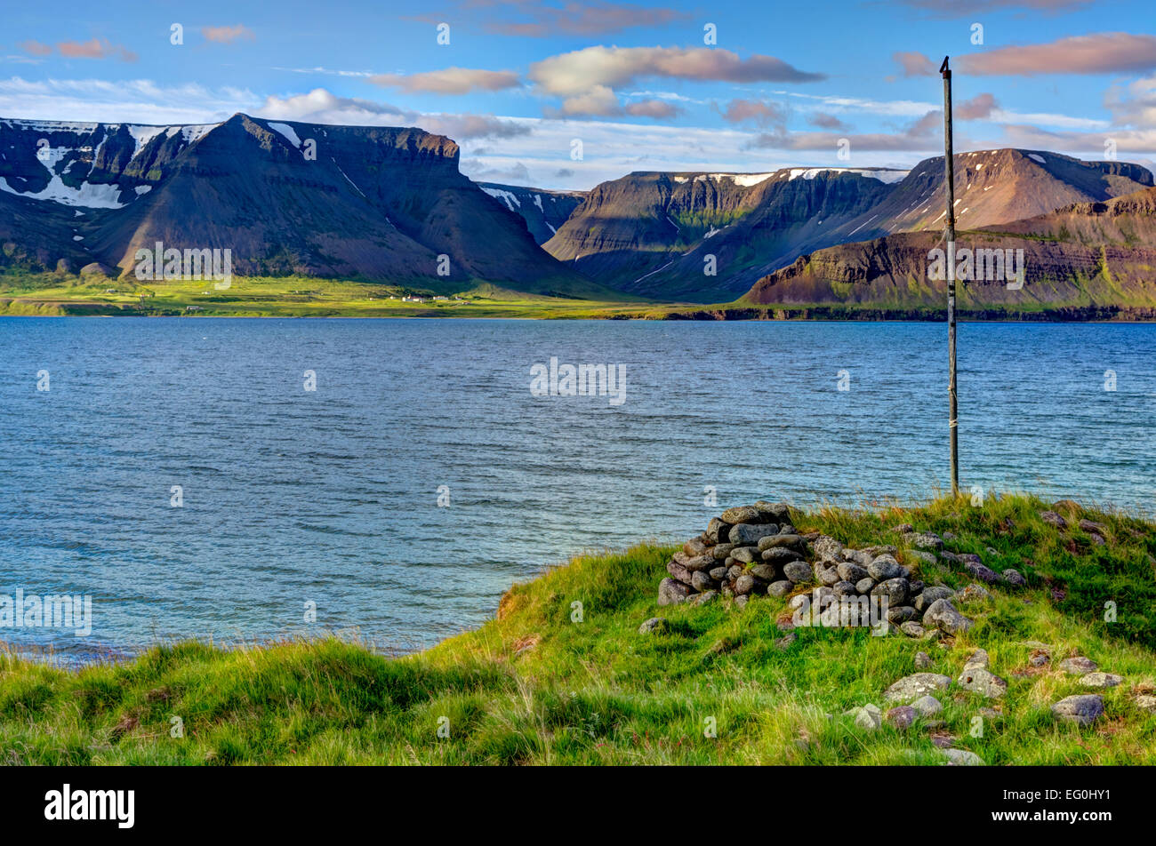 L'Islanda, Westfjords, vista di Dyrafjordur Foto Stock
